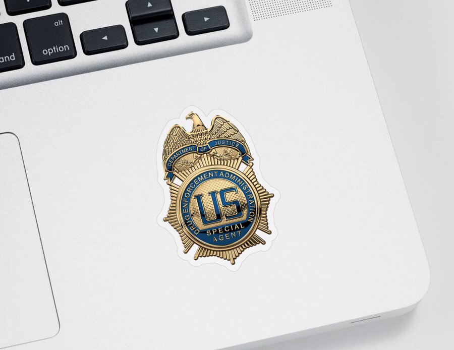  ‘law Enforcement Insignia & Heraldry’ Collection By Serge Averbukh Sticker featuring the digital art Drug Enforcement Administration - D E A Special Agent Badge over Blue Velvet by Serge Averbukh