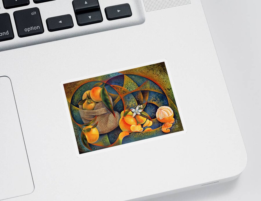 Oranges Sticker featuring the painting Dynamic Citrus-3D by Ricardo Chavez-Mendez