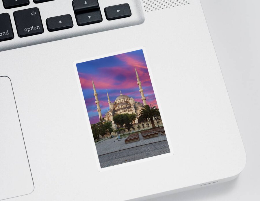 Early Sticker featuring the photograph Early morning light on Sultan Ahmet Camii by Steve Estvanik