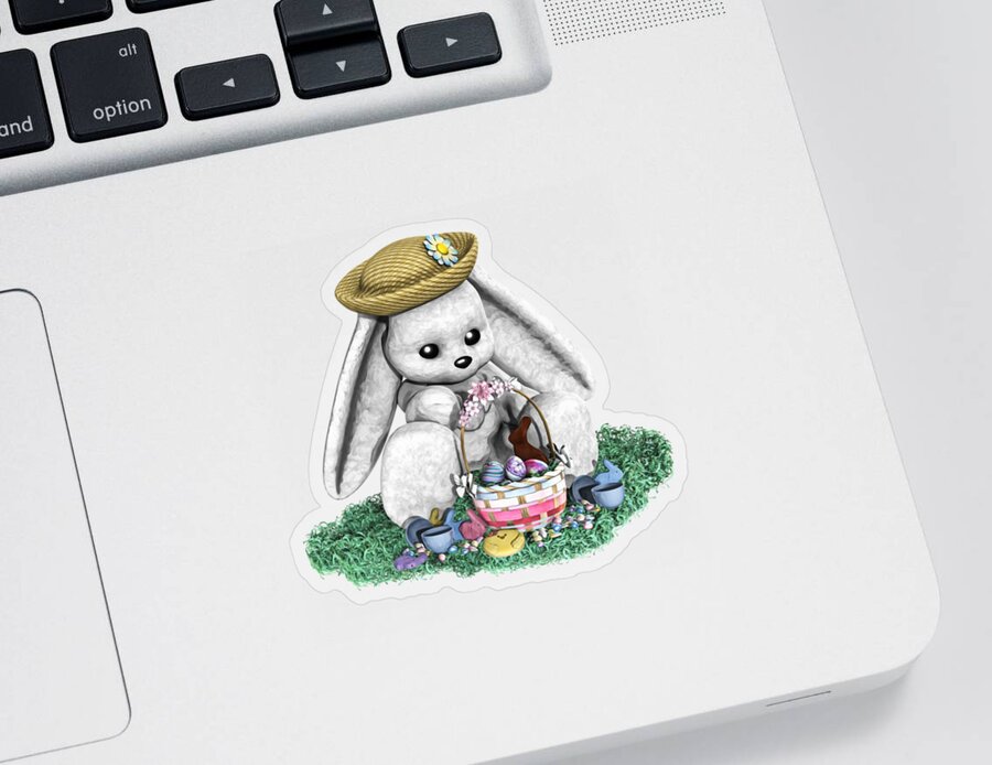 Easter Bunny Sticker featuring the digital art Easter Bunny and Basket by Methune Hively