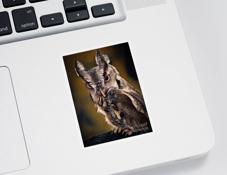 Eastern Screech Owl Sticker featuring the digital art Eastern Screech Owl by Kathy Kelly