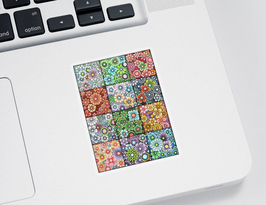 Floral Sticker featuring the painting Efflorescent Patchwork V1 Original Colors by Amy E Fraser