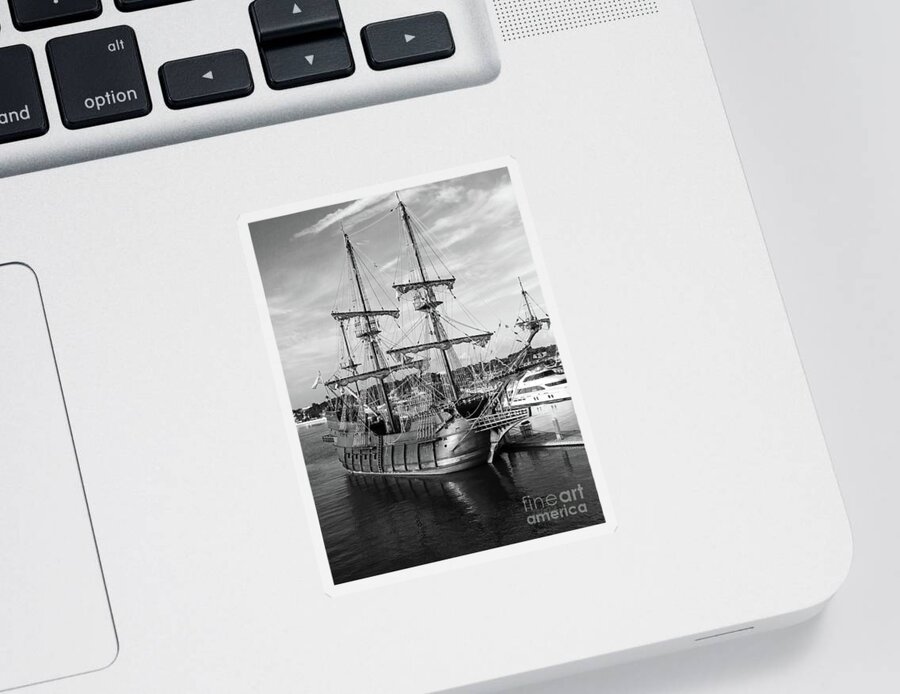 El Galeon Sticker featuring the photograph El Galeon Reflection Black and White by D Hackett