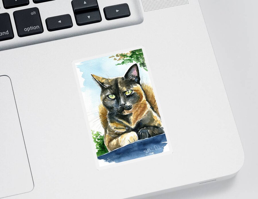 Cat Sticker featuring the painting Emmy Tortoiseshell Cat Painting by Dora Hathazi Mendes