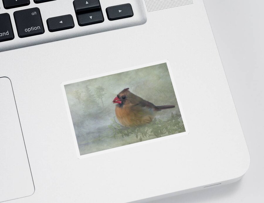 Female Cardinal Sticker featuring the photograph Female Cardinal with Seed by Patti Deters