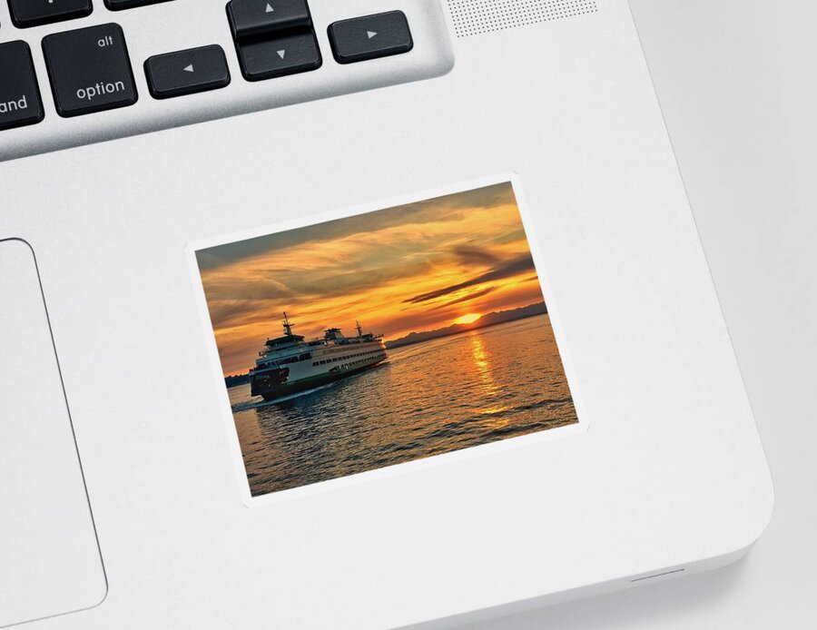 Ferry Sticker featuring the photograph Ferry at Sunset by Jerry Abbott