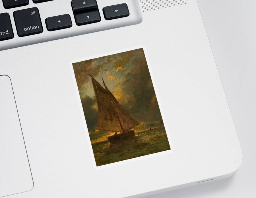 19th Century Art Sticker featuring the painting Fishing Boat at Sea by Constant Troyon