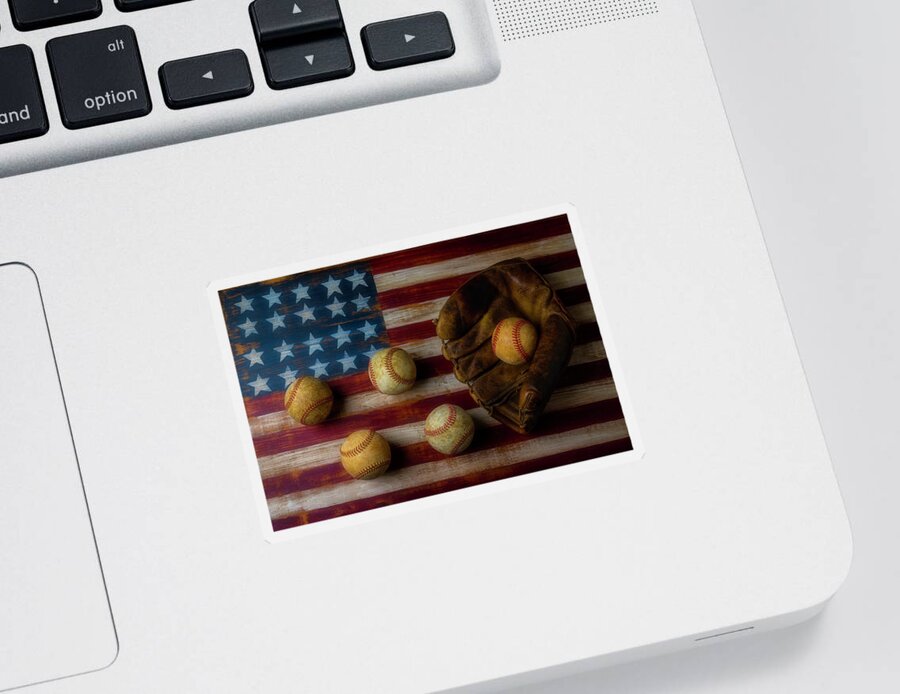American Sticker featuring the photograph Five Balls And Mitt by Garry Gay