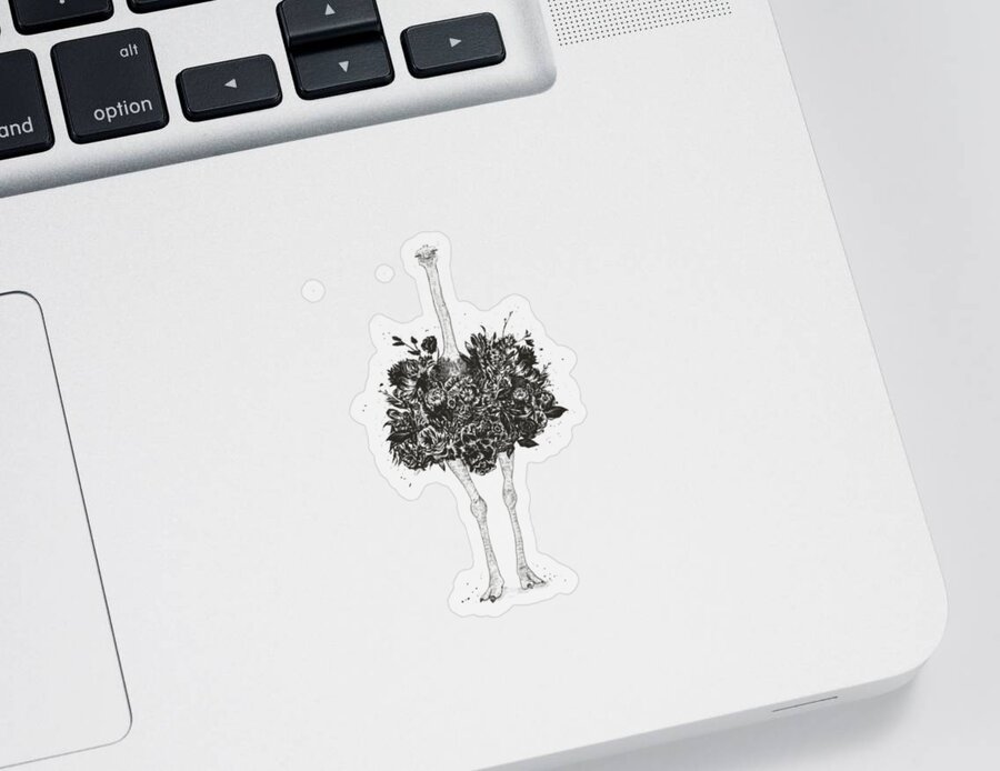 Ostrich Sticker featuring the drawing Floral ostrich by Balazs Solti