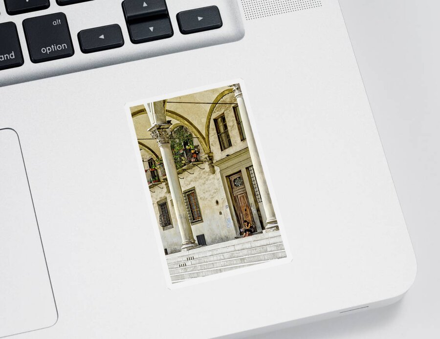 Florence Sticker featuring the photograph Florence - reader in la Annunziata by Weston Westmoreland