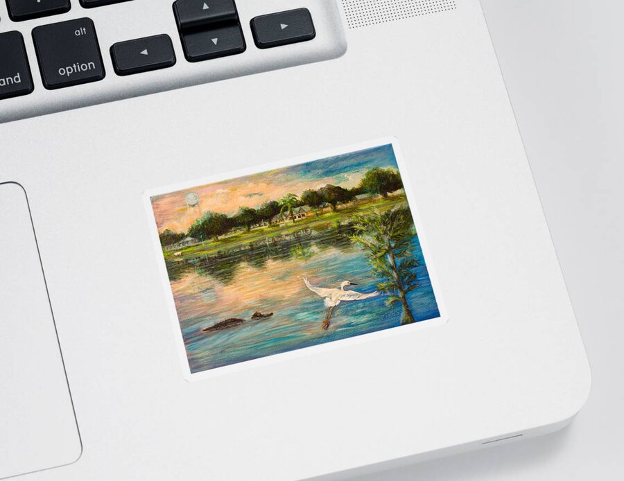 Lake Sticker featuring the painting Florida wildlife and sunset reflection by Zina Stromberg