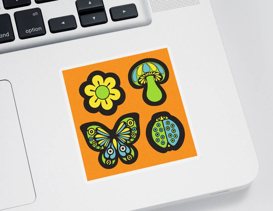Animal Sticker featuring the drawing Flower, Mushroom, Butterfly, and Ladybug by CSA Images