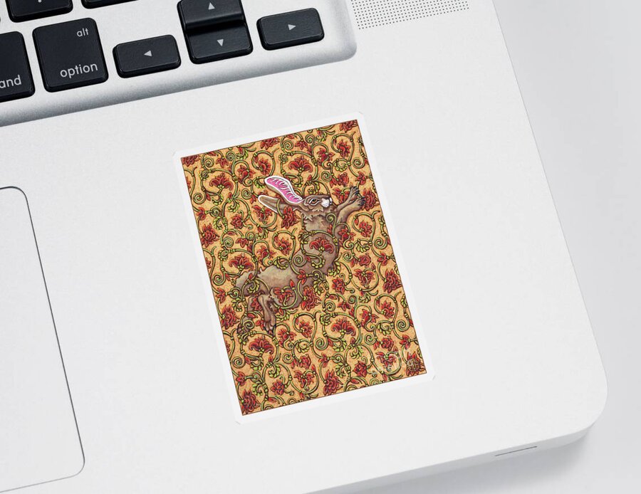 Hare Sticker featuring the painting Flowered Hare 6 by Amy E Fraser