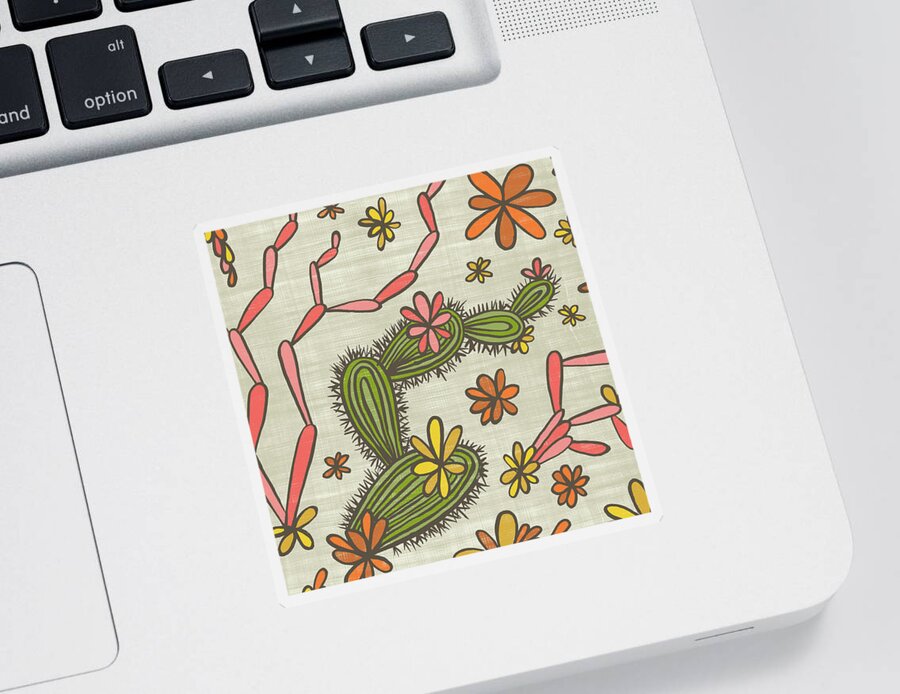 Flowering Sticker featuring the painting Flowering Cacti Elements by Jen Montgomery