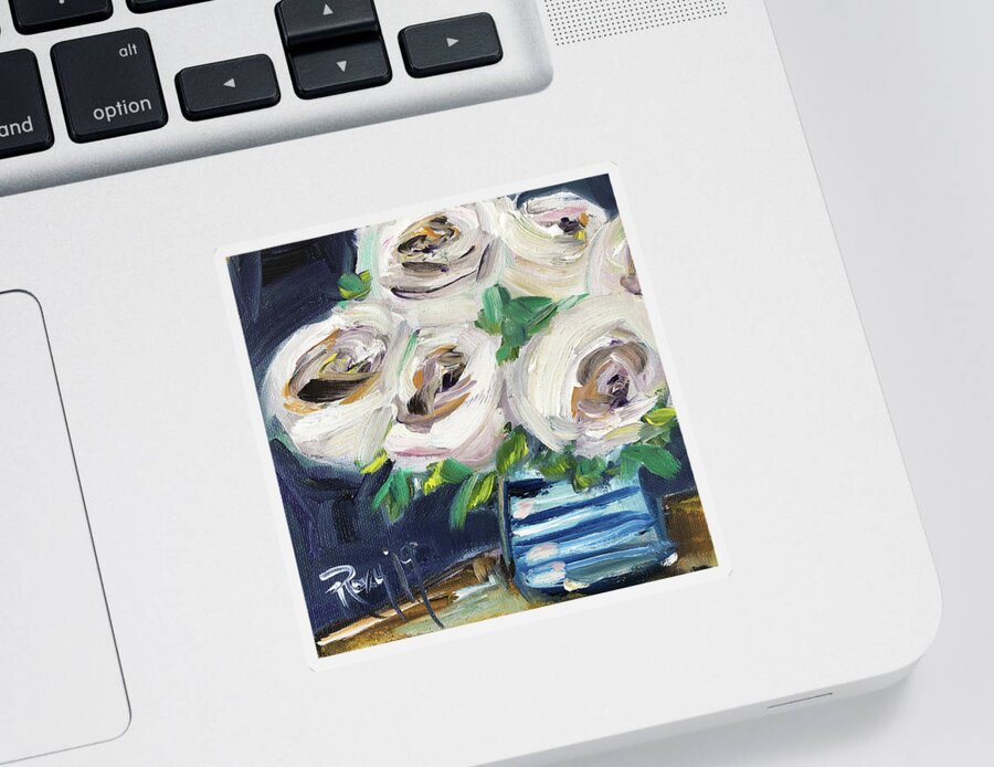 Roses Sticker featuring the painting Fluffy White Roses by Roxy Rich