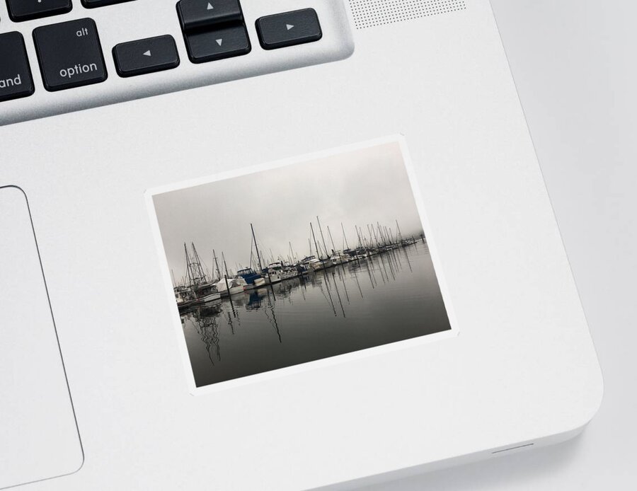 Fog Sticker featuring the photograph Foggy Morning at the Marina by Jerry Abbott