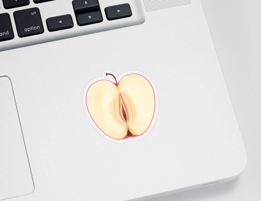 Apple Sticker featuring the drawing Forbidden Fruit by Ludwig Van Bacon