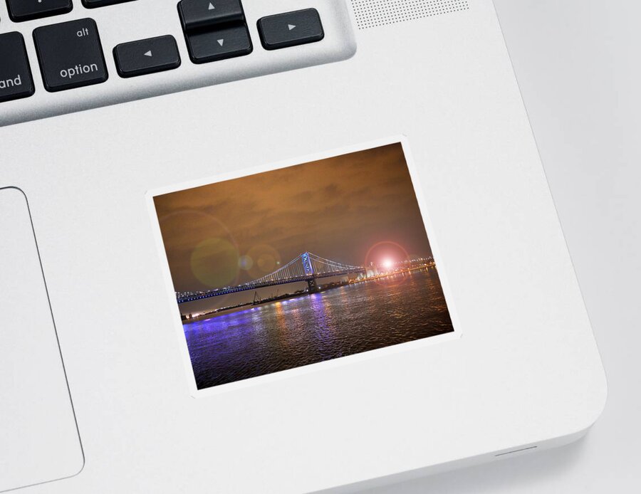 Richard Reeve Sticker featuring the photograph Franklin Bridge Flare by Richard Reeve