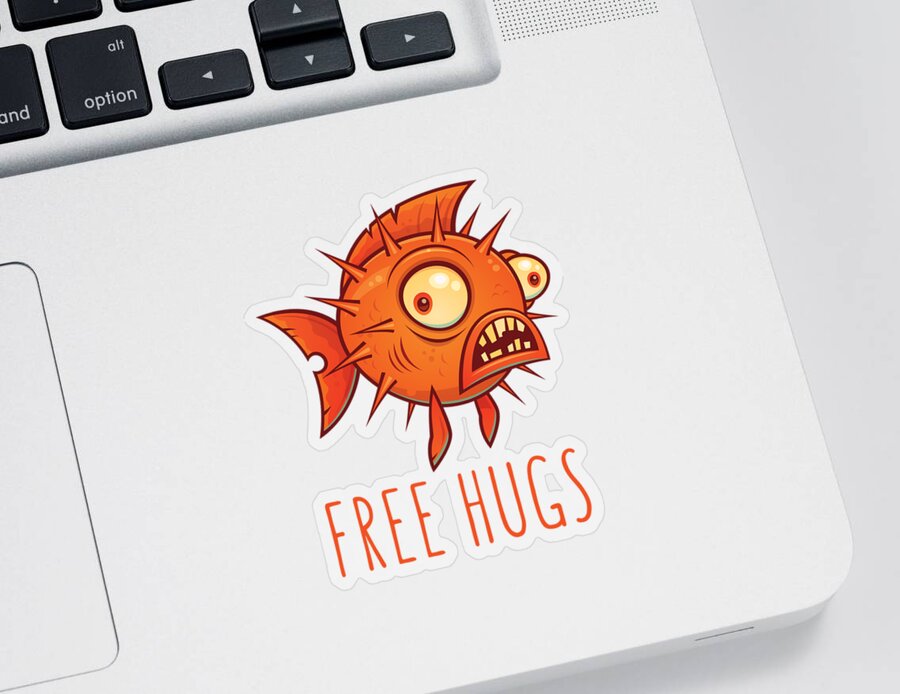 Pufferfish Sticker featuring the digital art Free Hugs Cartoon Blowfish by John Schwegel