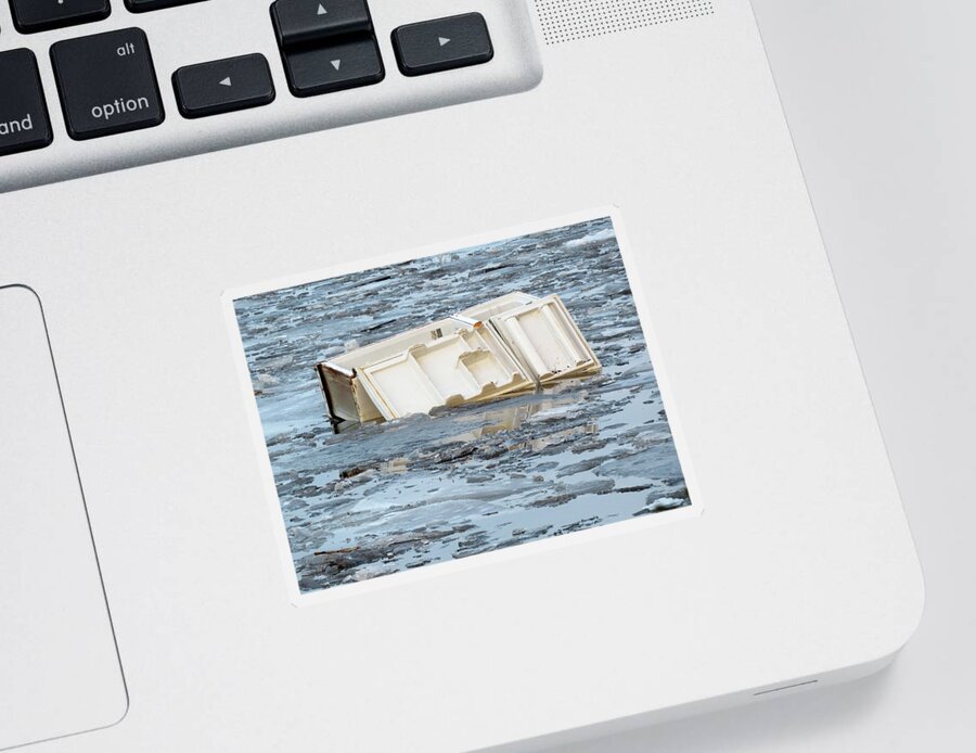 Refrigerator Sticker featuring the photograph Frigid Refrigerator Floating in the Delaware River by Linda Stern