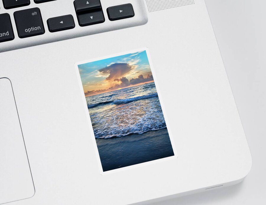 Clouds Sticker featuring the photograph Frothy Waves at Sunrise by Debra and Dave Vanderlaan