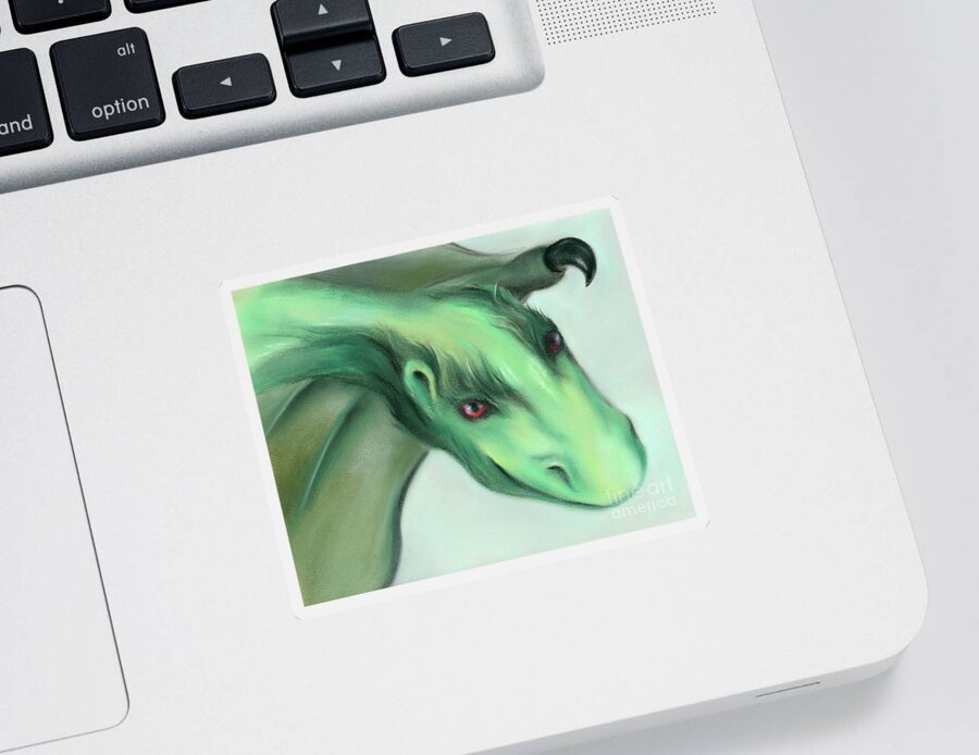 Dragon Sticker featuring the painting Furry Green Dragon by MM Anderson
