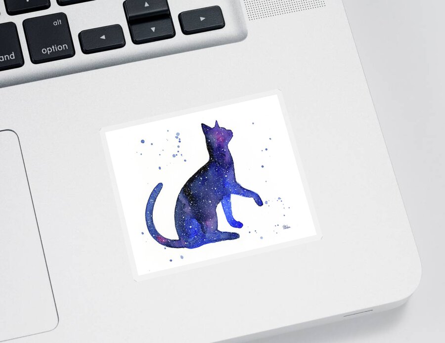 Galaxy Sticker featuring the painting Galaxy Cat by Olga Shvartsur