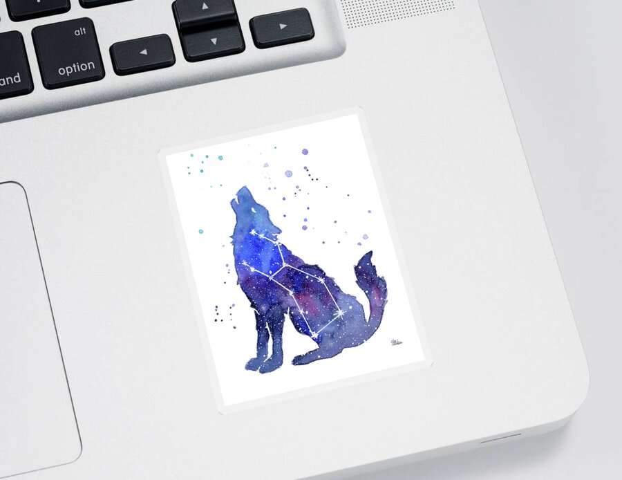 Wolf Sticker featuring the painting Galaxy Wolf - Lupus Constellation by Olga Shvartsur