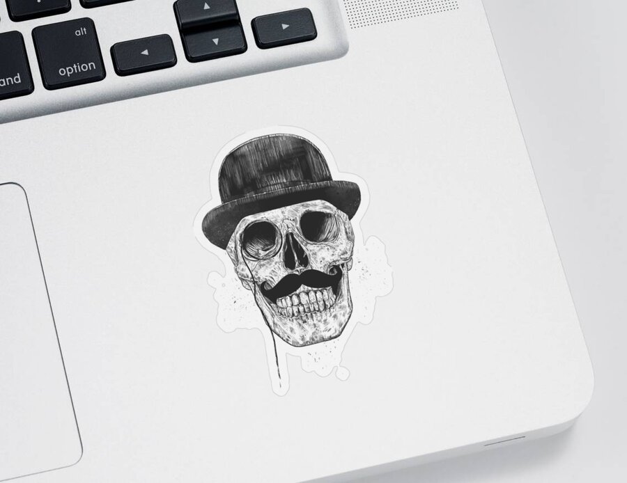 Skull Sticker featuring the drawing Gentlemen never die by Balazs Solti