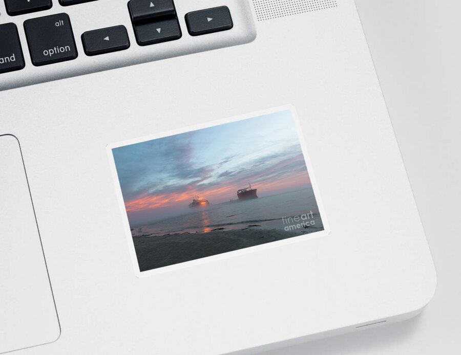 Fog Sticker featuring the photograph Ghost Ship - Foggy Twilight by Dale Powell