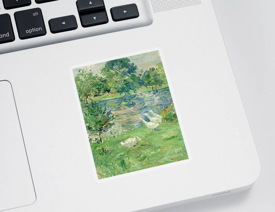 Berthe Morisot Sticker featuring the painting Girl in a Boat with Geese, 1889 by Berthe Morisot