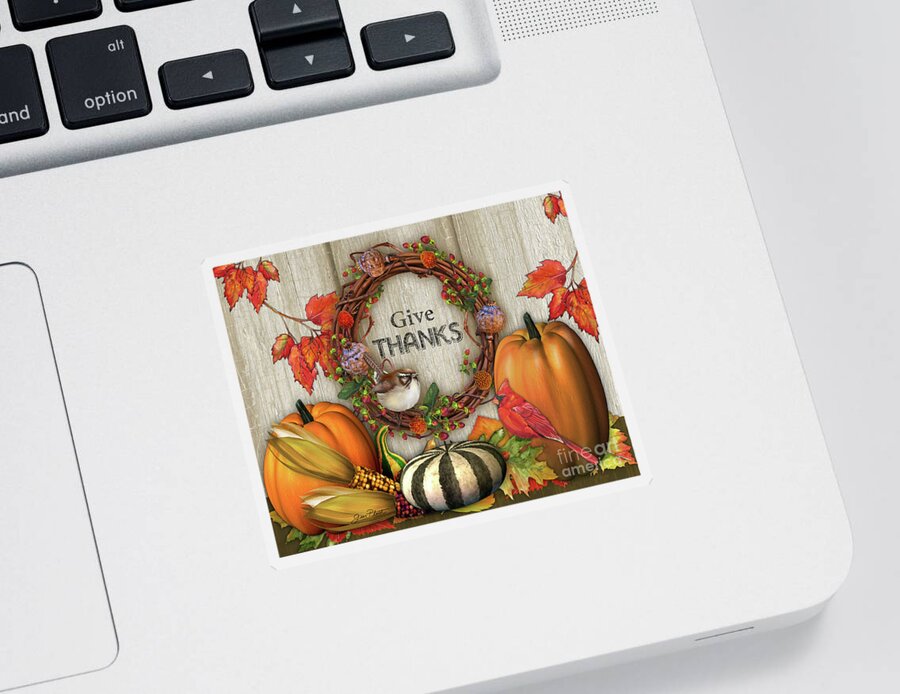Fall Sticker featuring the digital art Give Thanks Fall Art-B by Jean Plout