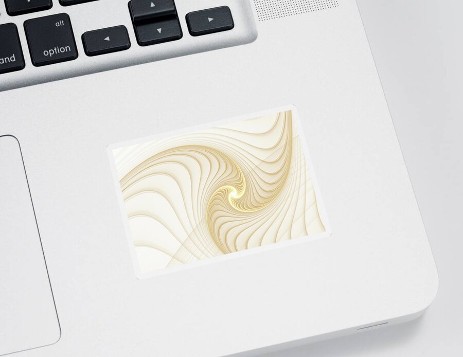Fractal Sticker featuring the digital art Golden and White Spiral Abstract by Matthias Hauser