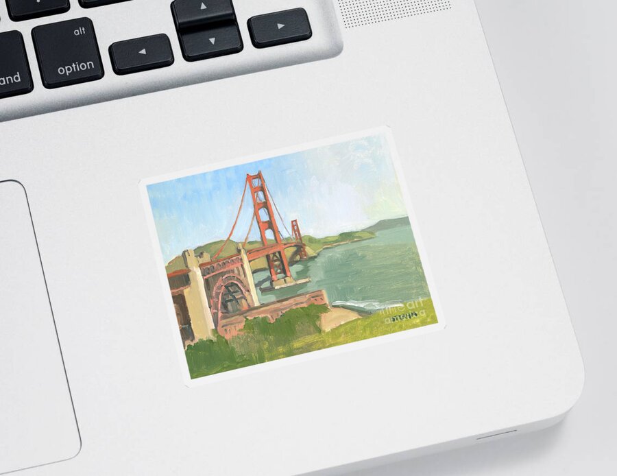 Golden Gate Bridge Sticker featuring the painting Golden Gate Bridge San Francisco California by Paul Strahm