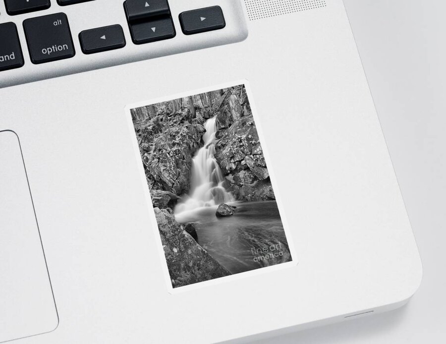 Goldmine Brook Falls Sticker featuring the photograph Goldmine Brook Falls Cascades Black And White by Adam Jewell