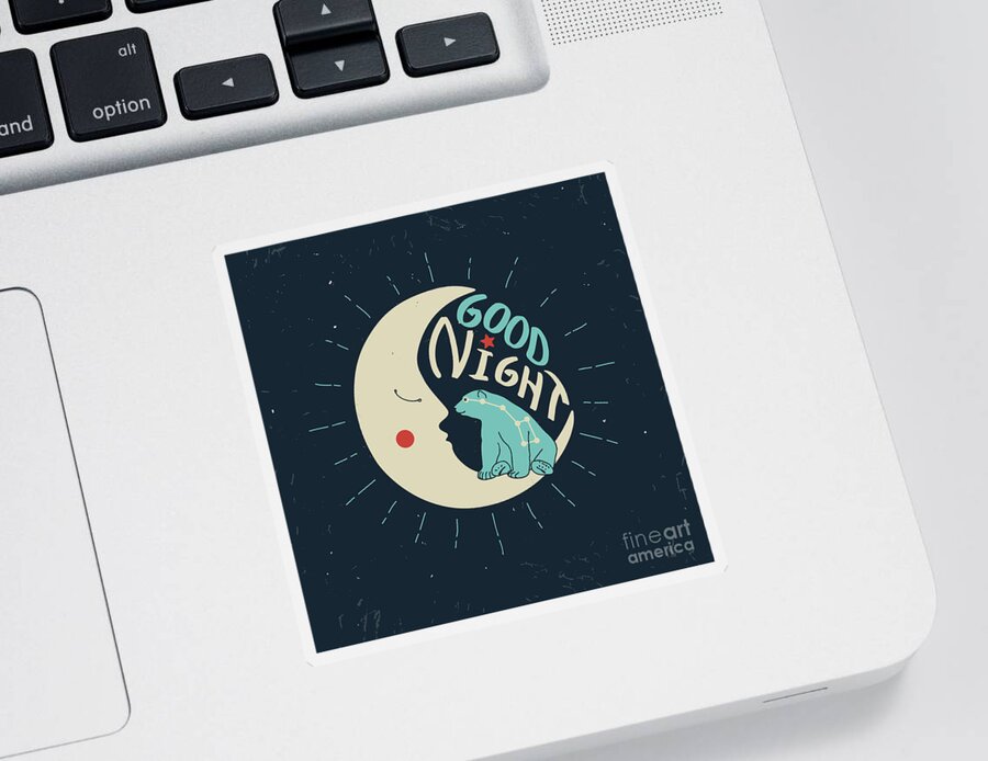 Bed Sticker featuring the digital art Good Night Polar Bear With Ursa Major by Ksenia Martianova