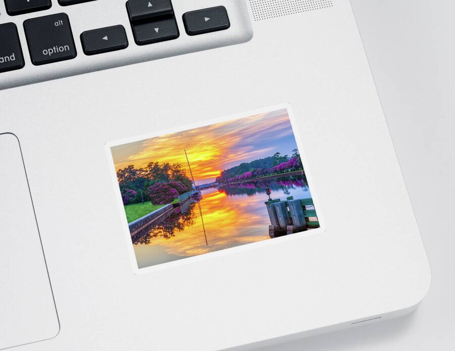 Albemarle Sticker featuring the photograph Great Bridge Sunset Reflections by Donna Twiford
