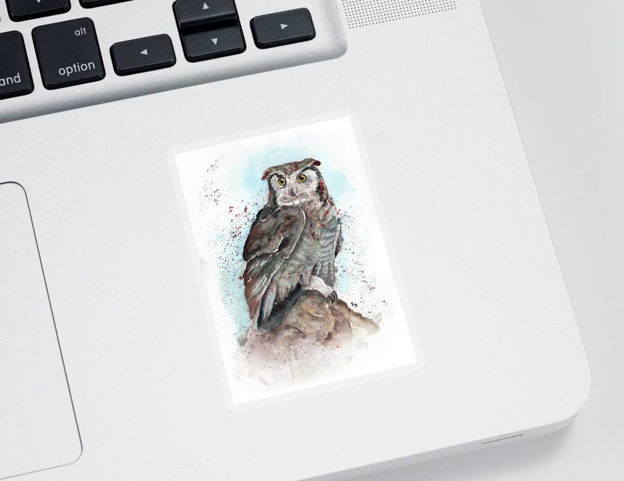 Owl Sticker featuring the painting Great Horned Owl by Jeanette Mahoney