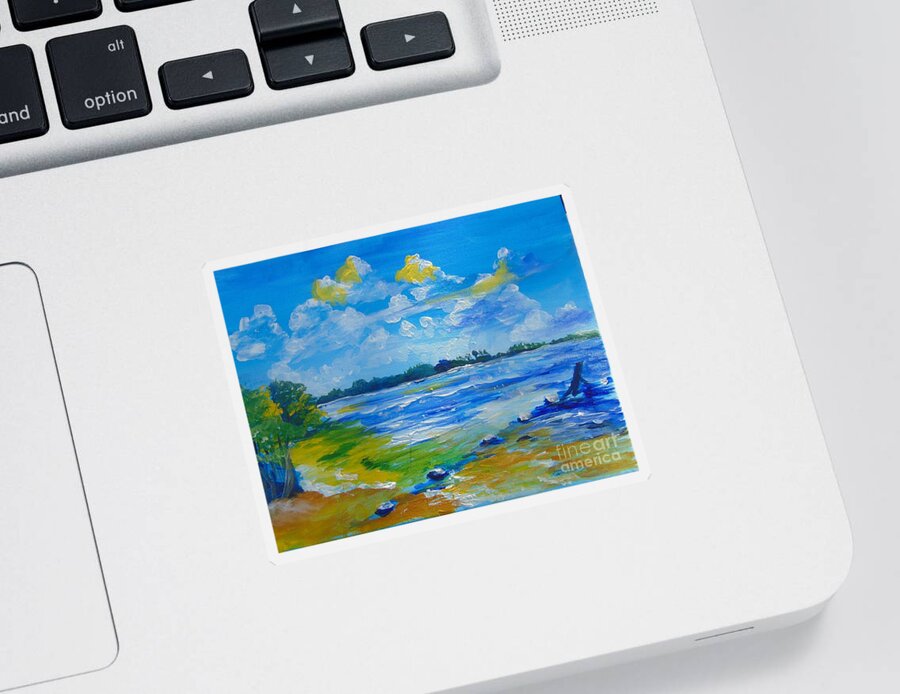 Acrylic Sticker featuring the painting Green Key Beach by Saundra Johnson