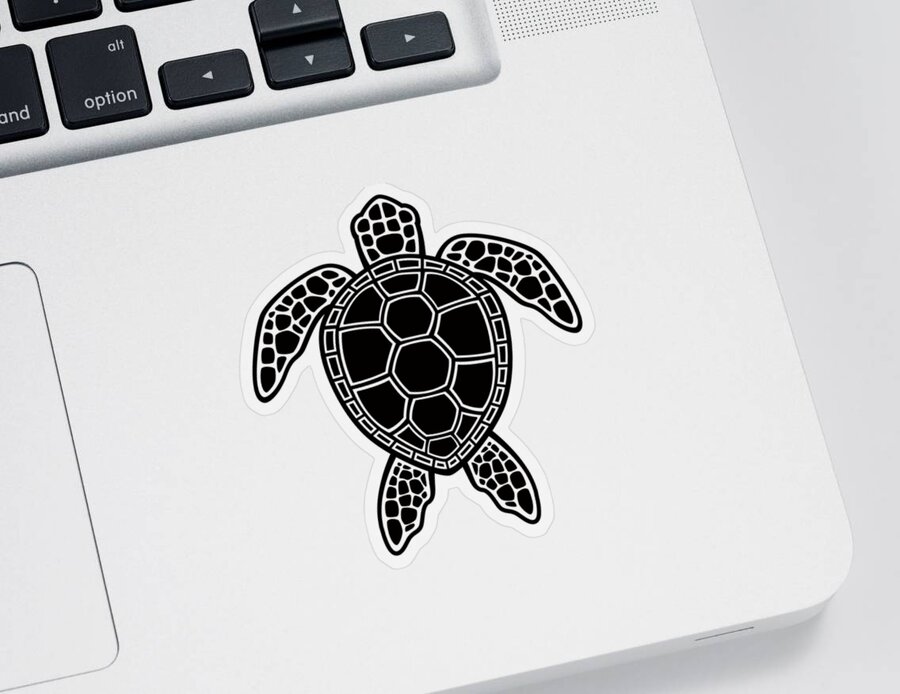 Green Sticker featuring the digital art Green Sea Turtle Design - Black by John Schwegel