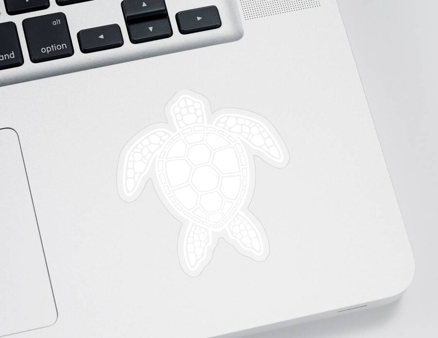 Green Sticker featuring the digital art Green Sea Turtle Design - White by John Schwegel