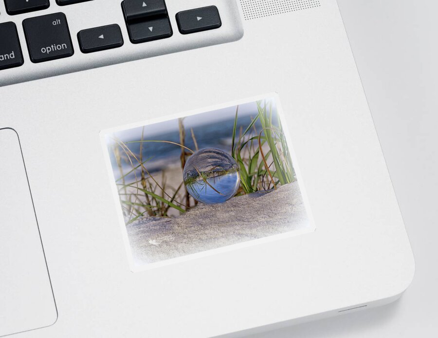 Lens Ball Sticker featuring the photograph Had a Ball at the Beach V - Glass in the Grass by Denise Winship