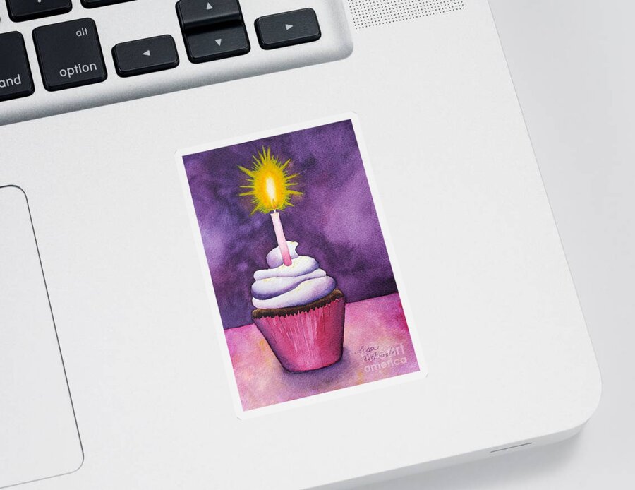 Birthday Greeting Sticker featuring the painting Happy Birthday Cupcake by Lisa Debaets
