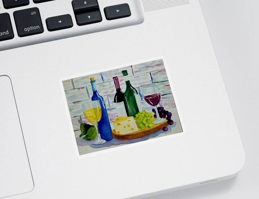 Wine Sticker featuring the painting Happy Hour by Ann Frederick