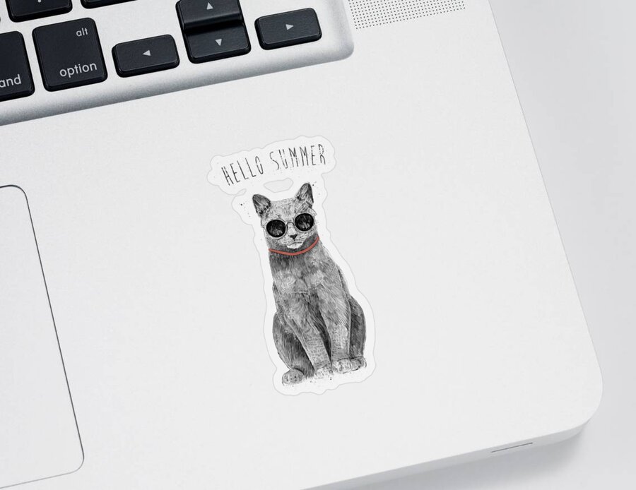 Cat Sticker featuring the drawing Hello Summer by Balazs Solti
