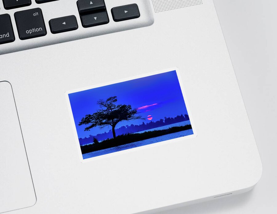 Cherry Red Sunset Sticker featuring the photograph Higgins Lake Cherry Red Sunset by Joe Holley