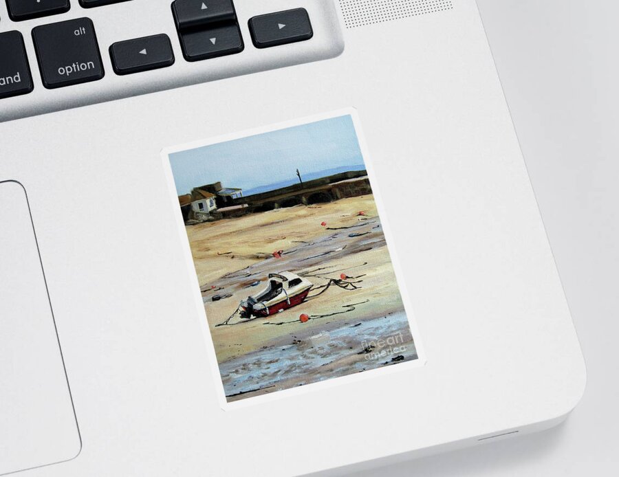 Boat Sticker featuring the painting High and dry in St. Ives by Ulrike Miesen-Schuermann