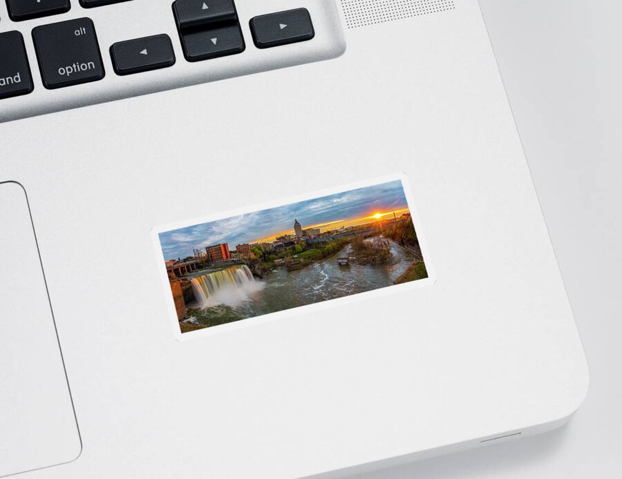 Landscape Sticker featuring the photograph High Falls Rochester Ny at Sunset by Mark Papke