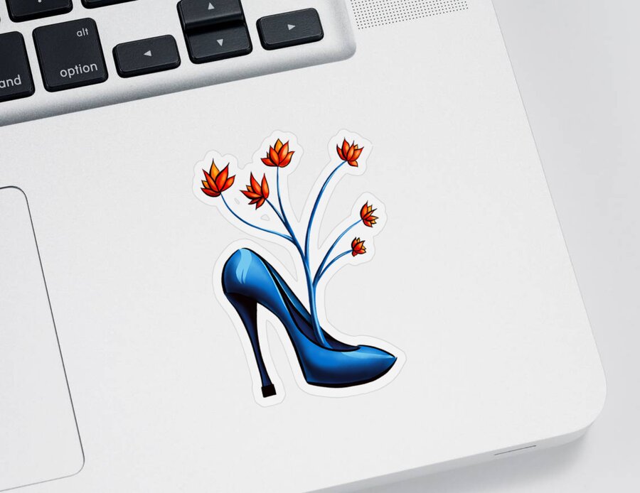 Shoe Sticker featuring the digital art High Heel Shoe And Flower Bouquet Art by Boriana Giormova
