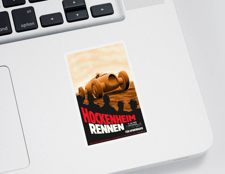Vintage Sticker featuring the mixed media Hockenheim Renne Race Poster Featuring Auto Union by Retrographs